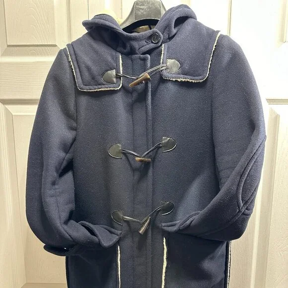 Zara Basic Women's Ladies Dark Blue Navy Wool Coat Jacket with Hood Size (L) - Picture 5 of 12